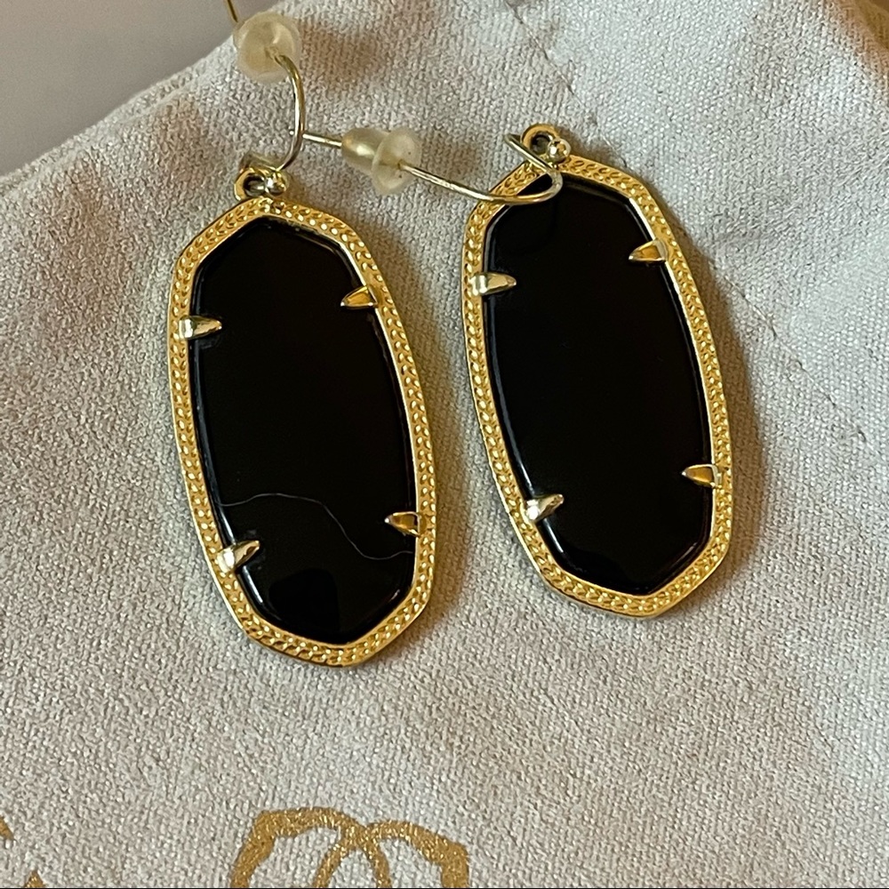 Kendra Scott Black and Gold Elle Earrings with gift pouch
